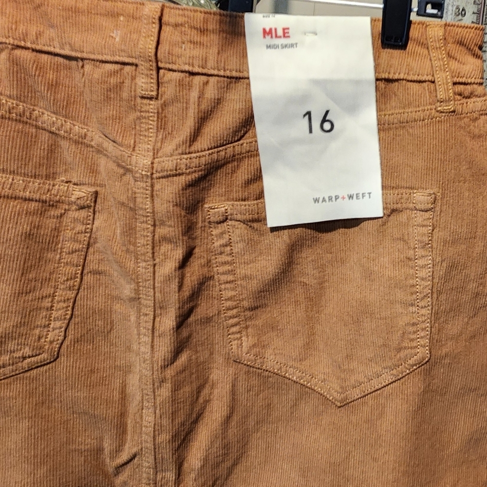 WARP + WEFT Tan Velana Midi Corduroy Skirt - Picture 8 of 13